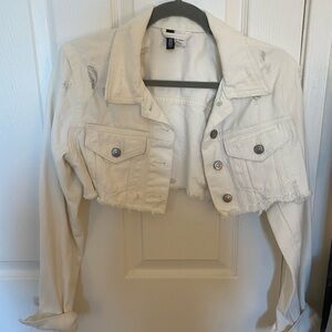H&M raw hem distressed cropped white jacket